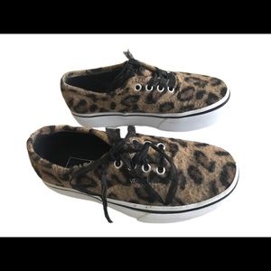 VANS Authentic Platform 2.0 Fuzzy Leopard Sneakers Womens Size 3.5 Men’5 Women’s